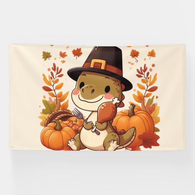 Niedlicher Erntedank Dinosaurier Banner (Horizontal)