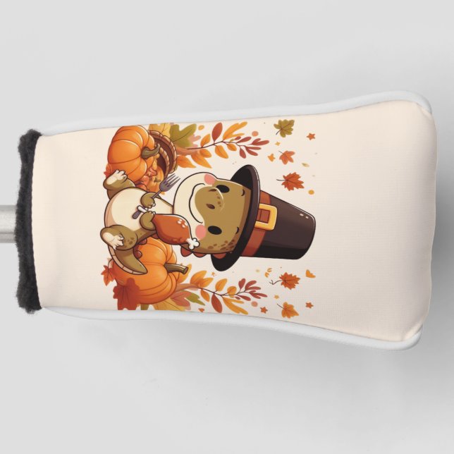 Niedlicher Erntedank Dinosaurier Golf Headcover (Vorderseite)