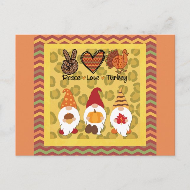 Niedlicher Erntedank Gnomes Peace Liebe Türkei Postkarte (Vorderseite)