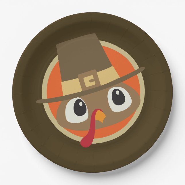 Niedlicher Erntedank Pilgrim-Truthühner-Party Pappteller (Vorderseite)