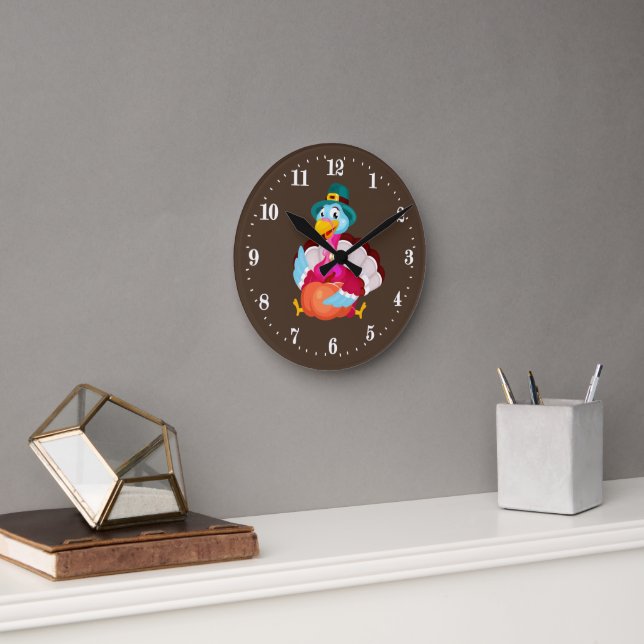 niedlicher Erntedank Truthahn Urlaub Runde Wanduhr (Büro)