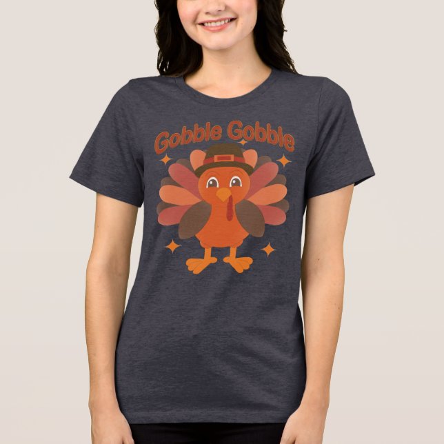 Niedlicher Erntedank Türkei Cartoon - "Globale Glo Tri-Blend Shirt (Vorderseite)