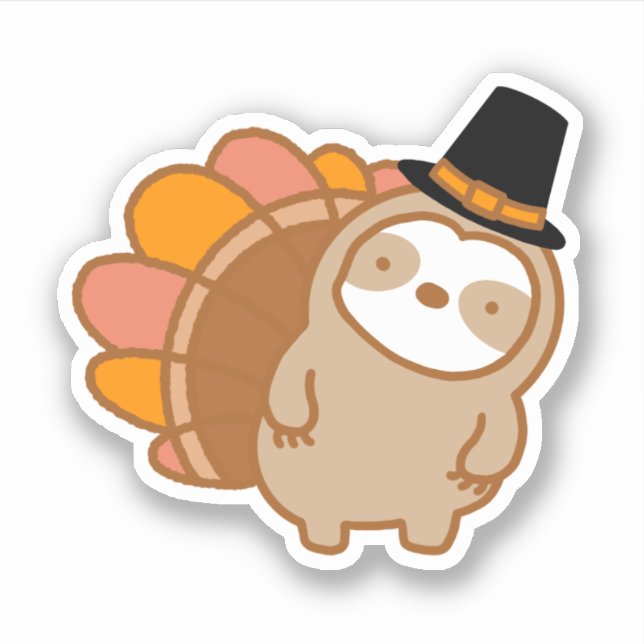 Niedlicher Erntedank Türkei Sloth Vinyl Sticker (Vorderseite)