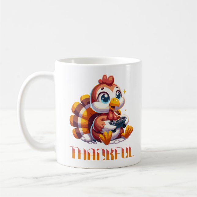 Niedlicher Erntedank Türkei Videospiel spielen Kaffeetasse (Links)