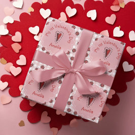 Niedlicher Erster Valentinstag Rosa und Rote Ladyb Geschenkpapier