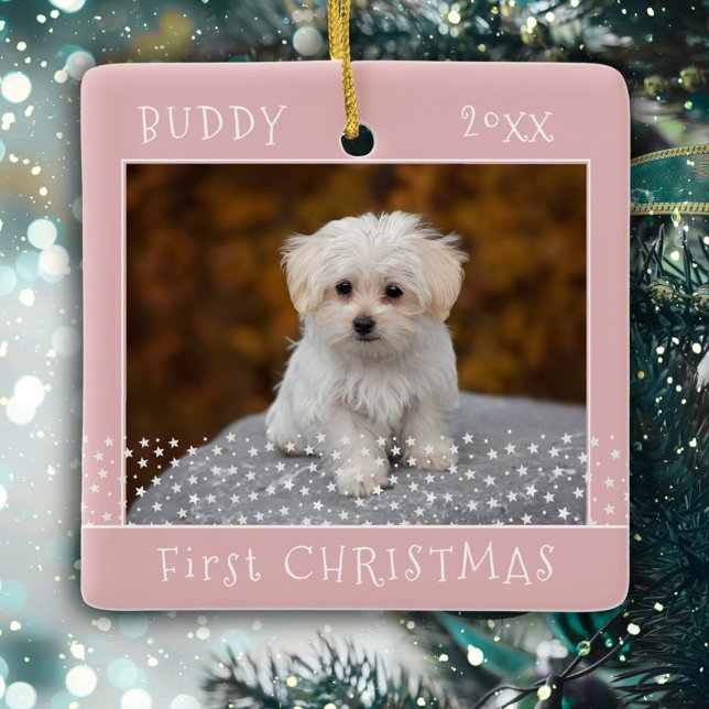 Niedlicher Erster Weihnachtshund Foto Pet Stars Ro Keramikornament (Von Creator hochgeladen)