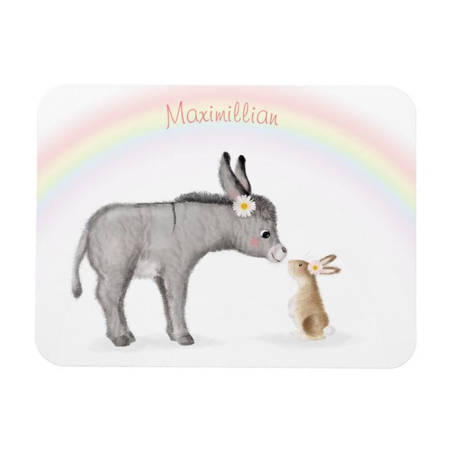 Niedlicher Esel und Kaninchen personalisierter Küh Magnet (Horizontal)
