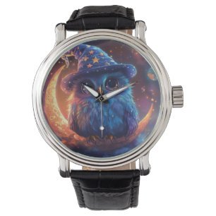 Niedlicher Eule-Zauberer auf dem Mond: Magische Fa Armbanduhr