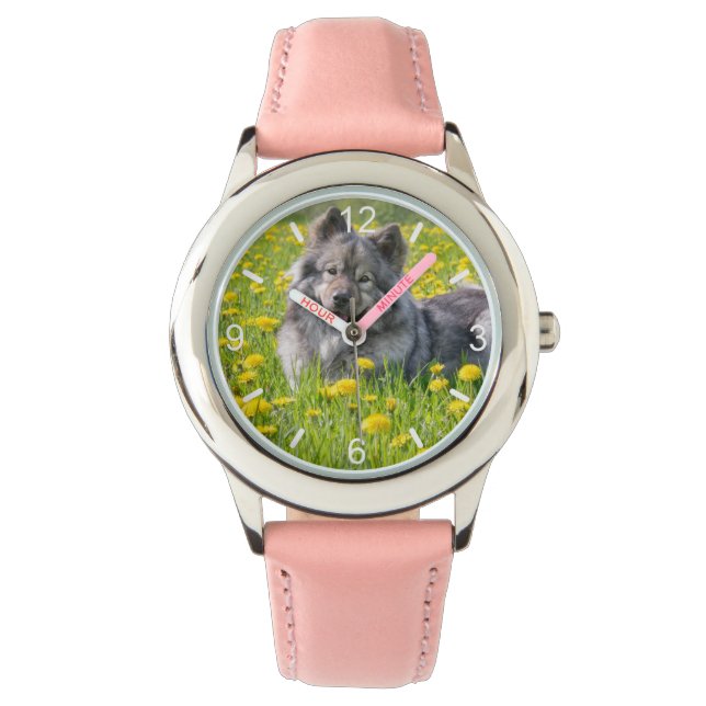 Niedlicher Eurasier Hund in einer Wiese blühende L Armbanduhr (Vorderseite)