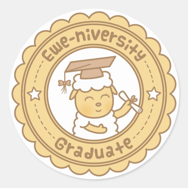 Niedlicher Ewe University Graduate Sheep Pup Spaß Runder Aufkleber (Vorderseite)