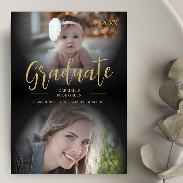 Niedlicher Extravaganter Dann & Jetzt Trendy 2 Fot Einladung (Cute Fancy Then & Now Trendy 2 Photos Graduation Invitation with Envelope. )