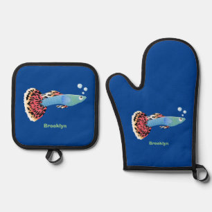 Niedlicher extravaganter tropischer Cartoon Ofenhandschuh & Topflappen-Set