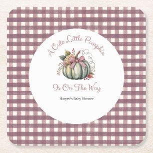 Niedlicher Fall Green & Plum Pumpkin Themed Baby D Rechteckiger Pappuntersetzer