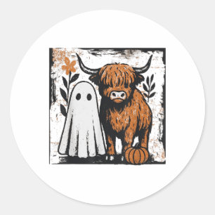 Niedlicher Fall Hochland Kuh Ghost Spooky Saison F Runder Aufkleber