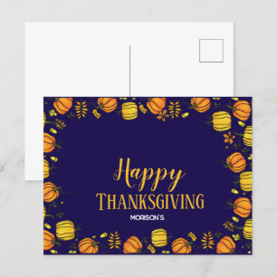 Niedlicher Fall Kürbis boarder Happy Thanksgiving Ankündigungspostkarte