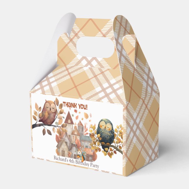 Niedlicher Fall Owl & Eichhörnchen Junge Geburtsta Geschenkschachtel (Vorderseite)