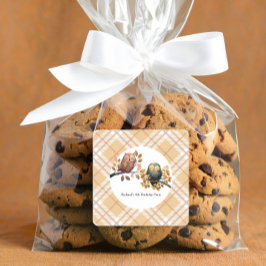 Niedlicher Fall Owl & Eichhörnchen Junge Geburtsta Quadratischer Aufkleber