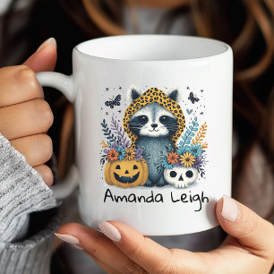 Niedlicher Fall Raccoon Halloween Tasse