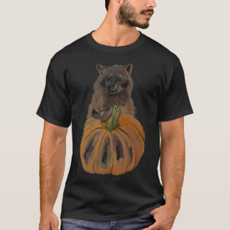 Niedlicher Fall Raccoon Müllpanda mit Halloween Kü T-Shirt