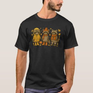 Niedlicher Fall Raccoon Trio Herbst lässt gemütlic T-Shirt