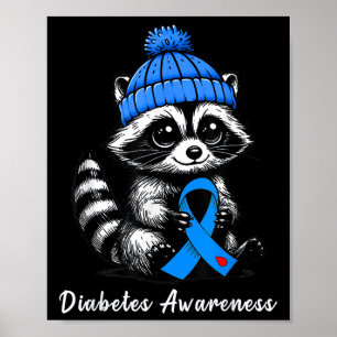 Niedlicher Fall Raccoon und Blauer Ribbon Diabetes Poster