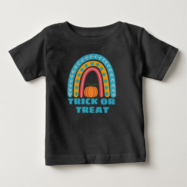 Niedlicher Fall Regenbogen mit KürbisHalloween Baby T-shirt (Vorderseite)