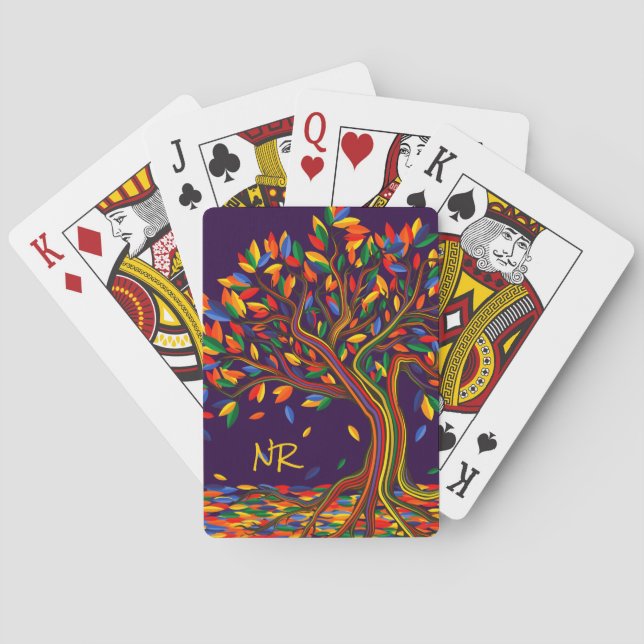 Niedlicher Fall Regenbogenbaum Lila Herbst Ernteda Spielkarten (Rückseite)