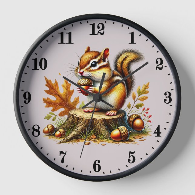 Niedlicher Fall Saisonaler Chipmunk Liebhaber Uhr (Vorderseite)