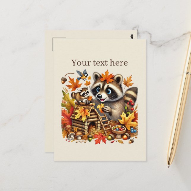 Niedlicher Fall Saisonracoon Postkarte (Vorderseite/Rückseite Beispiel)