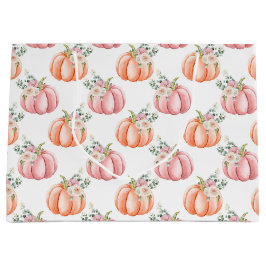 Niedlicher Fall Soft Pink und Orange Floral Pumpki Große Geschenktüte