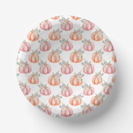 Niedlicher Fall Soft Pink und Orange Floral Pumpki Pappteller