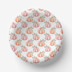 Niedlicher Fall Soft Pink und Orange Floral Pumpki Pappteller