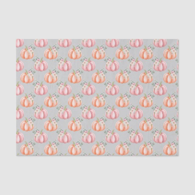 Niedlicher Fall Soft Pink und Orange Grau-Floral P Seidenpapier (Vorderseite)