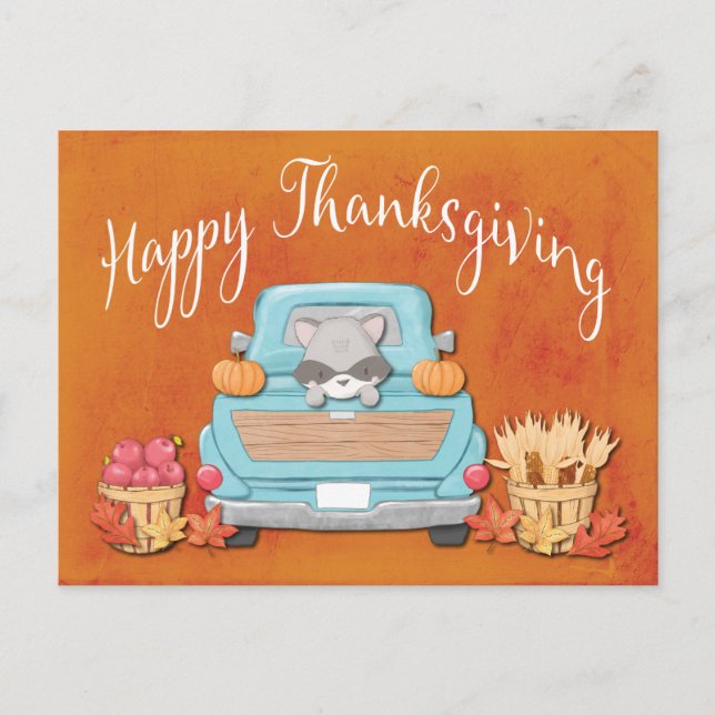 Niedlicher Fall Vintager Lkw Happy Thanksgiving Postkarte (Vorderseite)