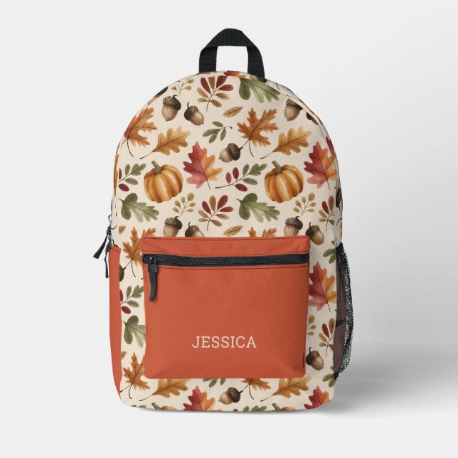 Niedlicher Fall Wasserfarbe Pumpkin Blätter zurück Bedruckter Rucksack (Vorderseite)