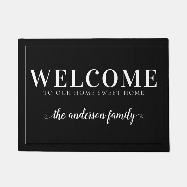 Niedlicher Familienname Kalligraphie Schwarz Fußmatte (Vorderseite)