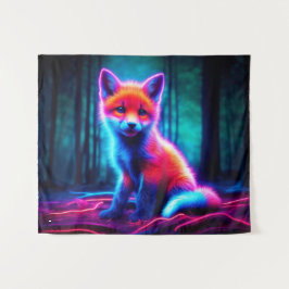 Niedlicher Fantasiefuchs mit biolumineszenter Aura Wandteppich