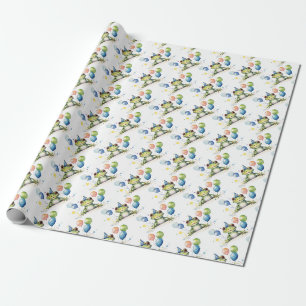Niedlicher fantastischer grüner Frosch mit Ballons Geschenkpapier
