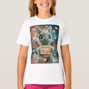 Niedlicher Fantasy-Drachen-Plüsch mit 'Glaube an M T-Shirt