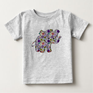 Niedlicher, farbenfroher Blumenjunge Elefant Baby T-shirt