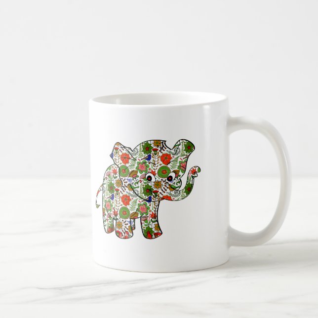 Niedlicher, farbenfroher Blumenjunge Elefant Kaffeetasse (Rechts)
