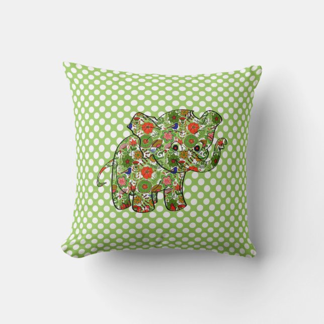 Niedlicher, farbenfroher Blumenjunge Elefant Kissen (Vorderseite)