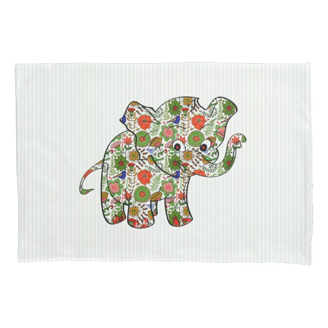 Niedlicher, farbenfroher Blumenjunge Elefant Kissenbezug (Vorderseite)