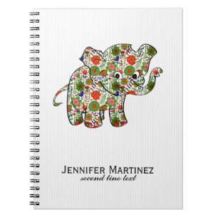 Niedlicher, farbenfroher Blumenjunge Elefant Notizblock