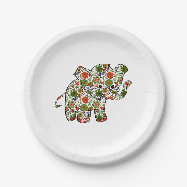 Niedlicher, farbenfroher Blumenjunge Elefant Pappteller (Vorderseite)