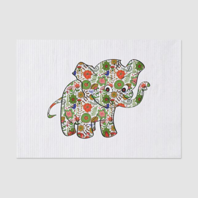Niedlicher, farbenfroher Blumenjunge Elefant Seidenpapier (Vorderseite)