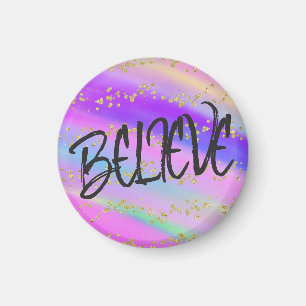 Niedlicher, farbenfroher Glaube Gold Glitzer Magnet