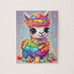 Niedlicher, farbenfroher Lama mit Bonbons und Süßi