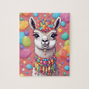 Niedlicher, farbenfroher Lama mit Bonbons und Süßi