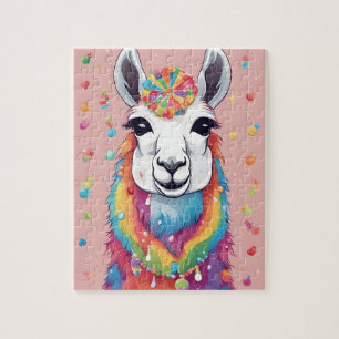 Niedlicher, farbenfroher Lama mit Bonbons und Süßi